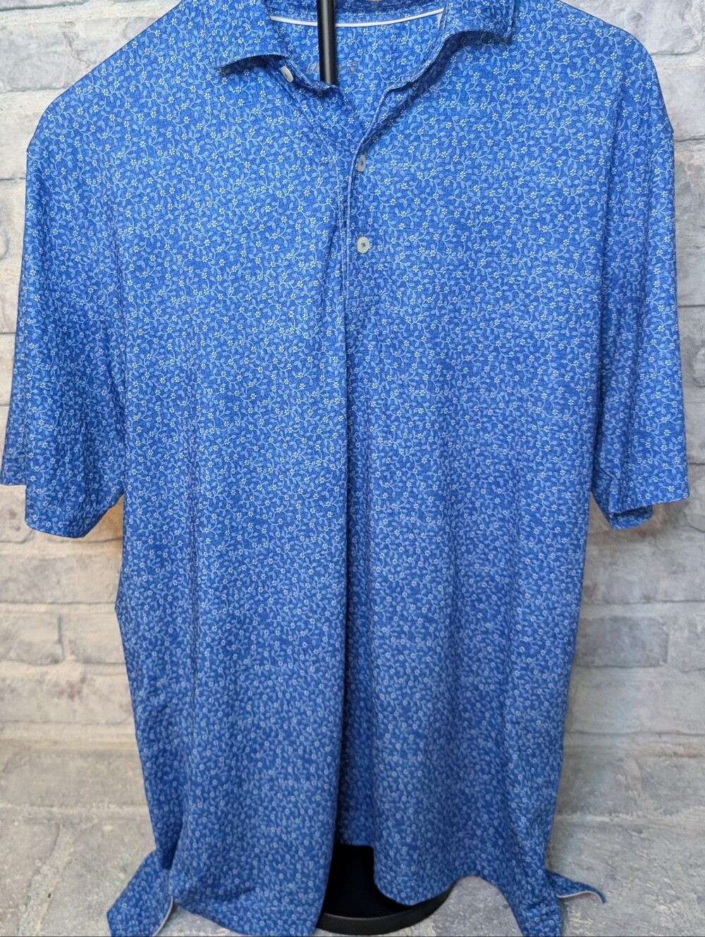 Men's Performance Johnnie O Blue Short-Sleeve Printed Polo Shirt Size Medium